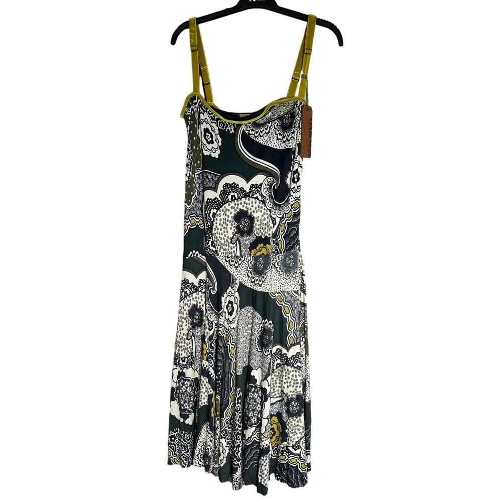 Miss Sixty Shipley Dress Paisley Velvet Y2K Boho Retro Trim Midi Women L Green